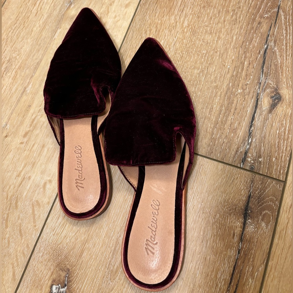 Madewell Gemma Burgundy Velvet Pointed Toe Mules size 8.5